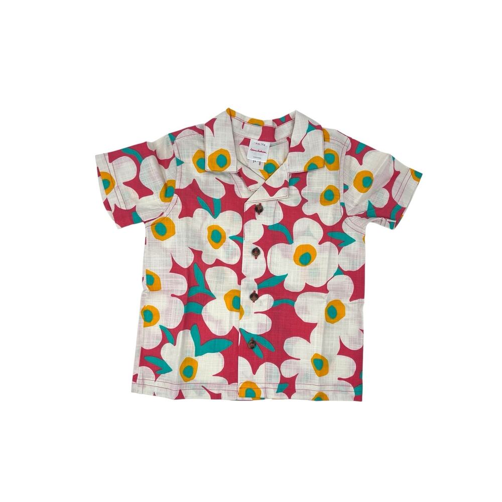 Hanna Andersson Poplin Button Up Shirt Bold Poppy Floral NWT Size 3 (90)